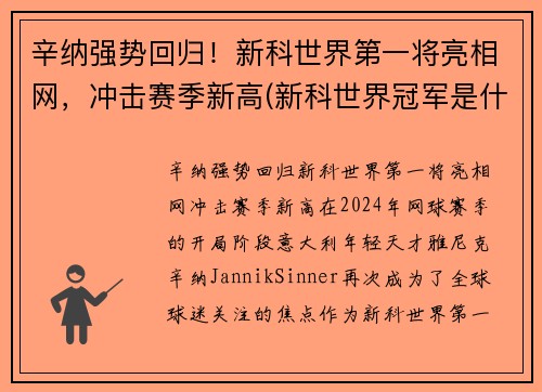 辛纳强势回归！新科世界第一将亮相网，冲击赛季新高(新科世界冠军是什么意思)